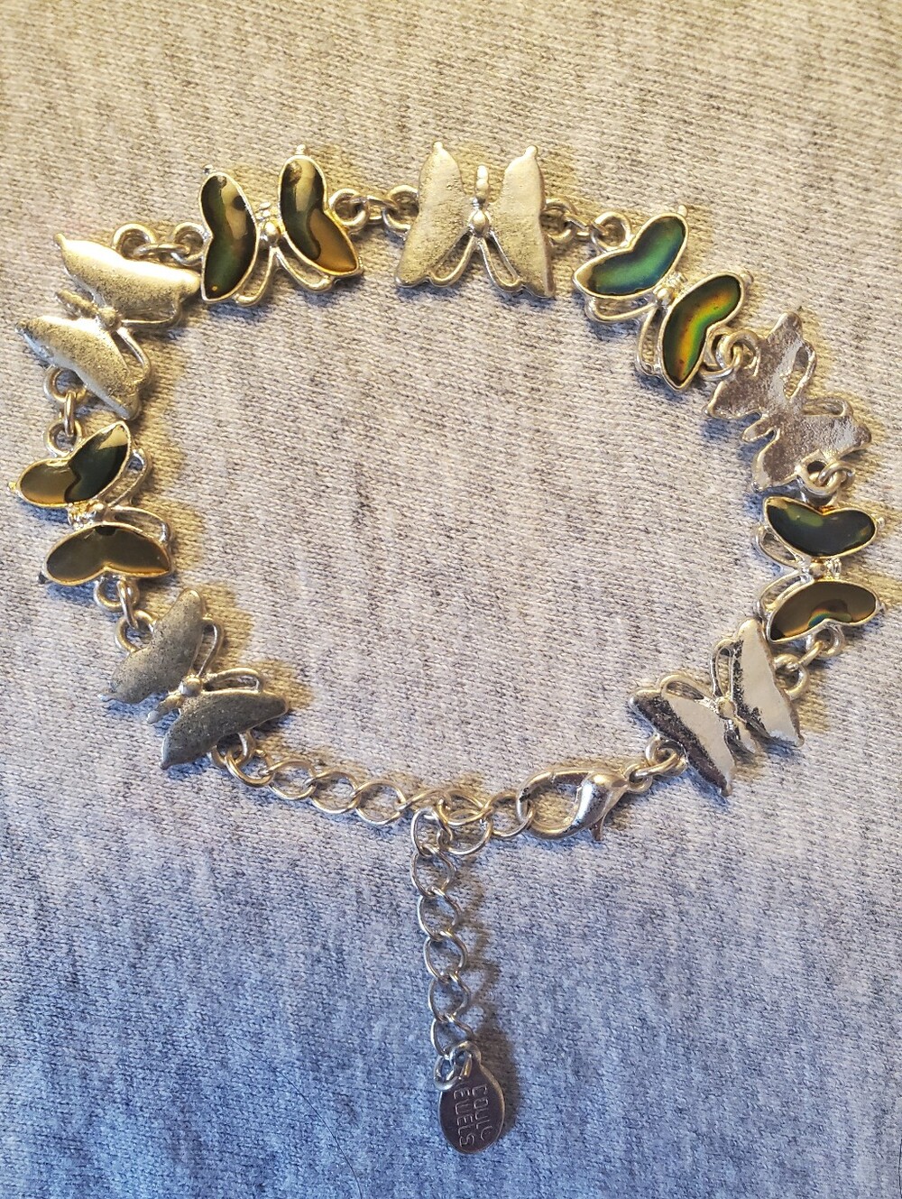 Silver Butterfly Link Bracelet with Green Abalone Inlay
